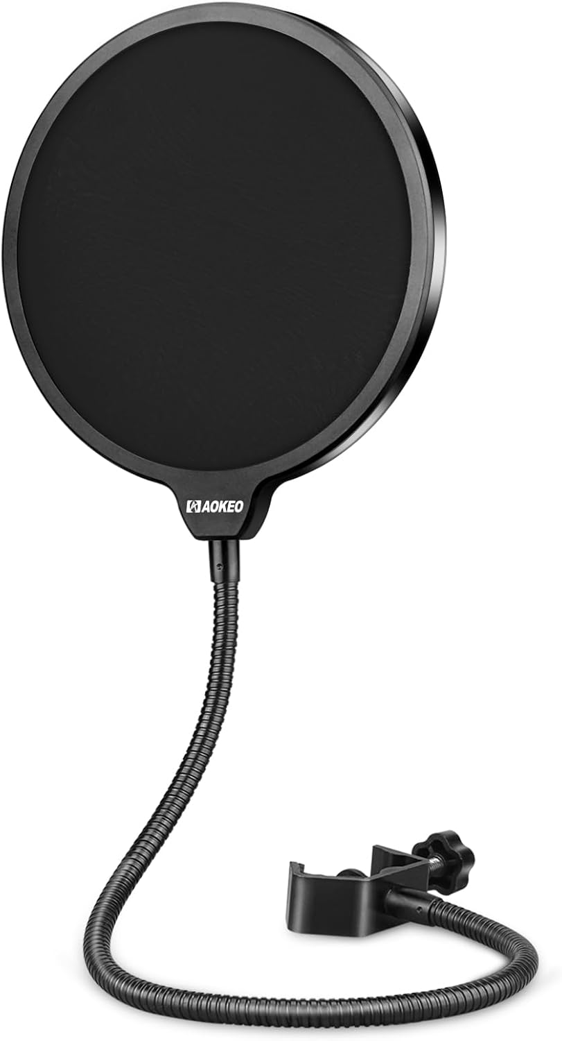 Microphone Pop Filter, Aokeo Mic Mask Shield, Three-layer Wind Pop Screen