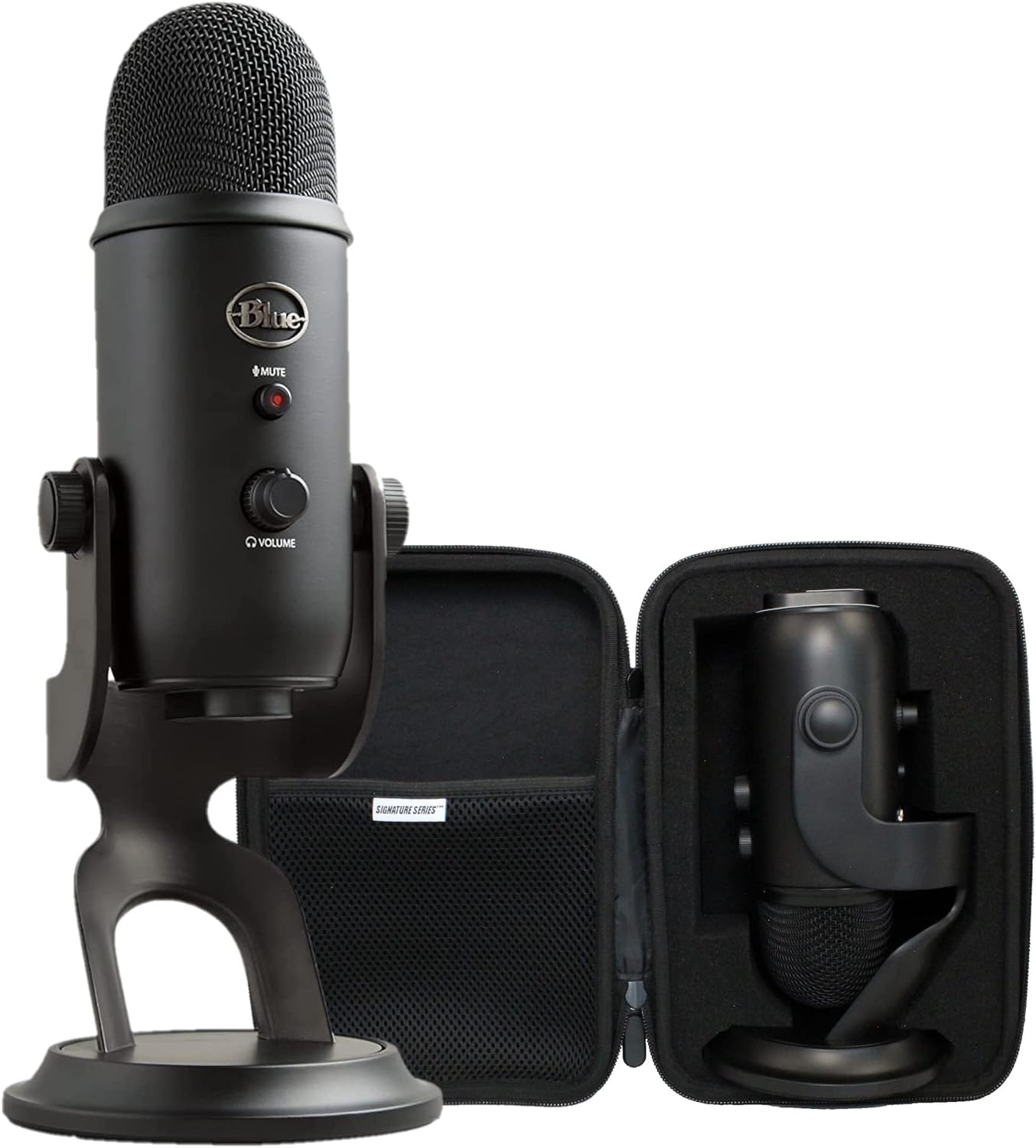 Logitech for Creators Blue Yeti USB Microphone for PC, Podcast, Gaming, Streaming - 4 Pickup Pattern, Plug and Play Condenser Computer Mic, Blackout with Signature Series EVA Waterproof Travel Case