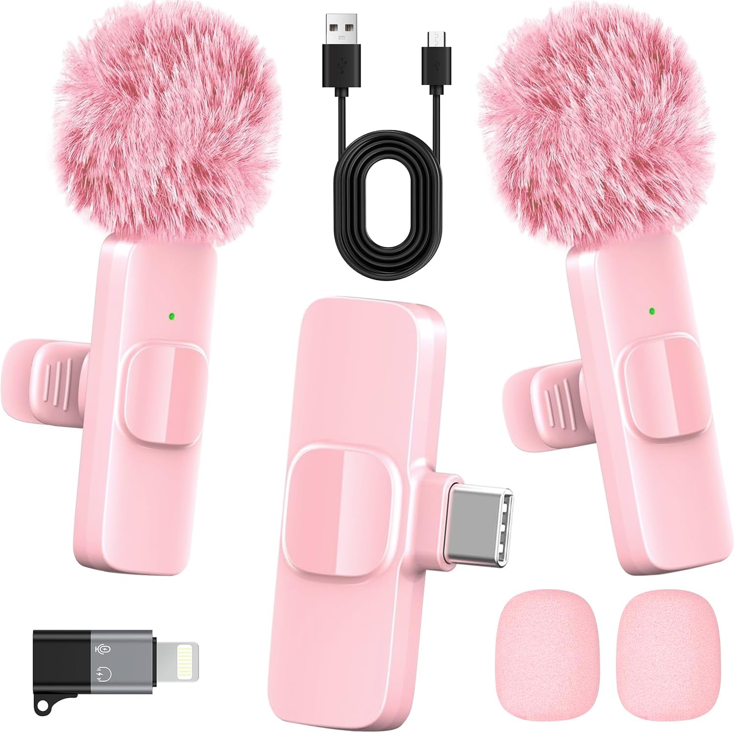 Pink Wireless Lavalier Microphone for iPhone and Android
