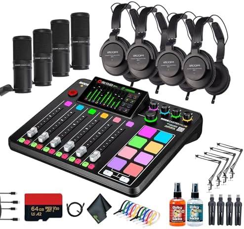 RODE RODECaster Pro II + 4x Headphones + 4x Podcast Microphone + 64GB Micro SD Memory Card + Mic Arm Stand + 2x USB-C + More (Bundle) : Musical Instruments